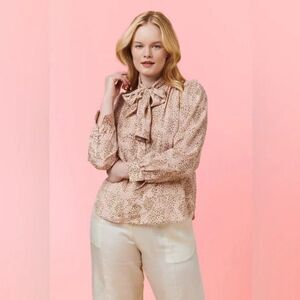 Tucker Clara Bow Blouse Blush Spot in Silk Crepe de Chine Printed Top Luxury